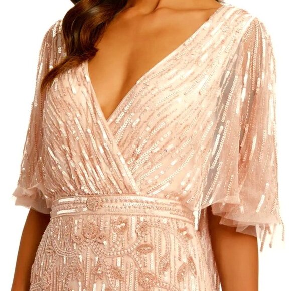 Mac Duggal Blush Sequin Flutter Cape Sleeve Mermaid Gown - Picture 5 of 5